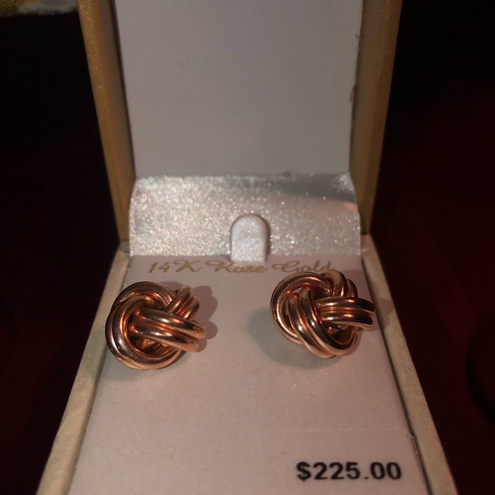 14k Rose Gold Love Knot Stud Earrings - Picture 8 of 8